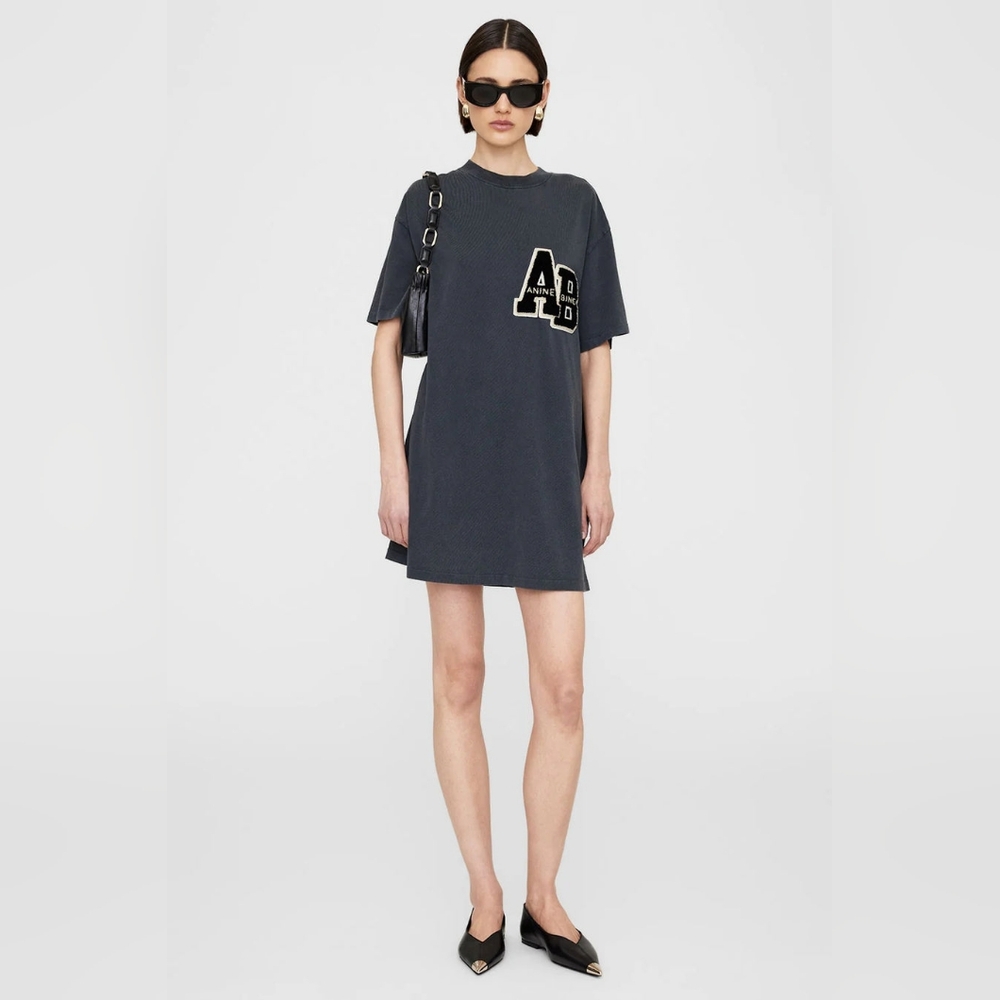 Anine Bing - Beth Mini Dress Letterman in Washed Black Size Small (oversized)